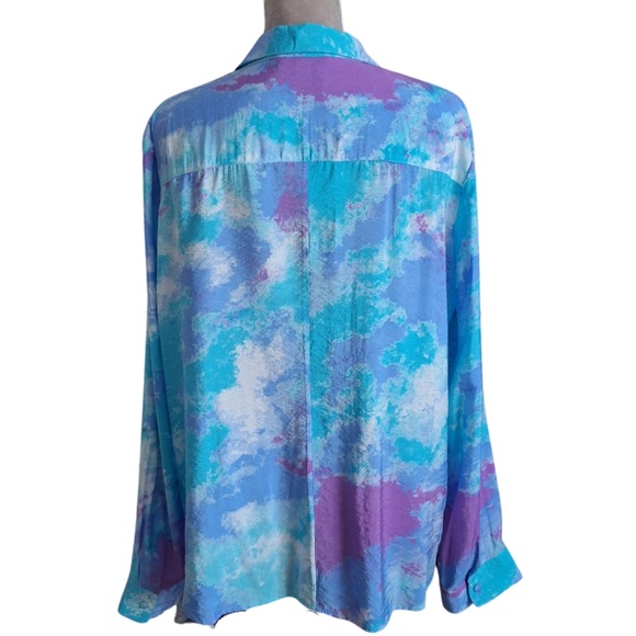 Renuar Resort Cruise Coastal Watercolor Print Button Front Blouse Blue Sz XL - Picture 3 of 10